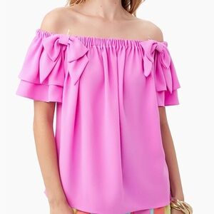 Trina Turk Silia Bow Magenta Pink Off-Shoulder Top Women’s Medium Resort Vacay